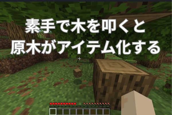 木を叩くと原木がアイテム化する