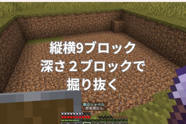 縦横9ブロック、深さ２ブロックで掘り抜く