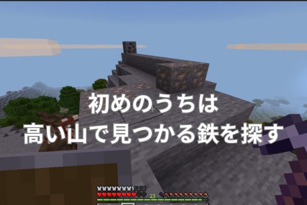 初めのうちは高い山で見つかる鉄を探す
