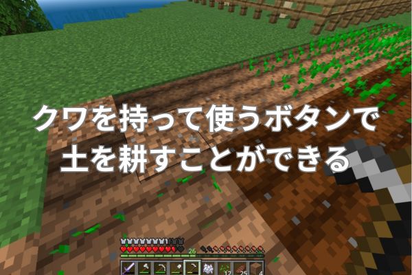 クワを持って使うボタンで耕すことができる